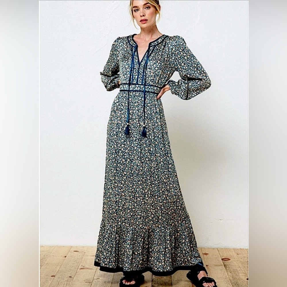 Boho Floral Maxi Dress in Navy